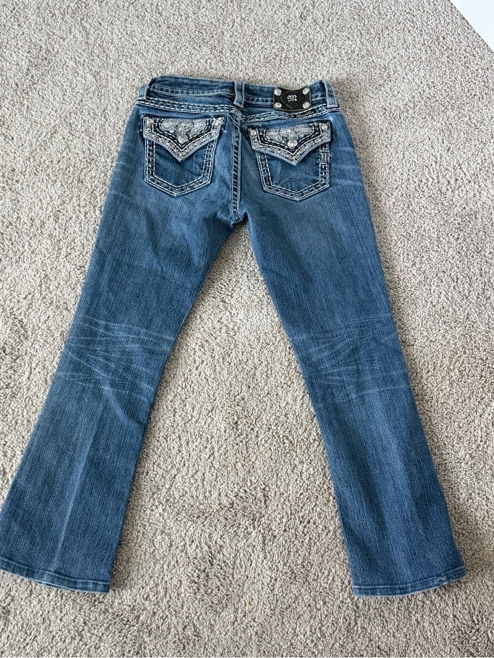 Miss Me Womens Embellished Back-Pocket Blue Jeans - MID-RISE BOOT size 27